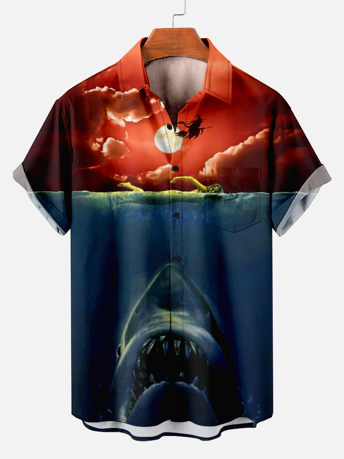 Men's Halloween Undersea Hidden Danger Print Shirt PLUSCLOTHESMAN