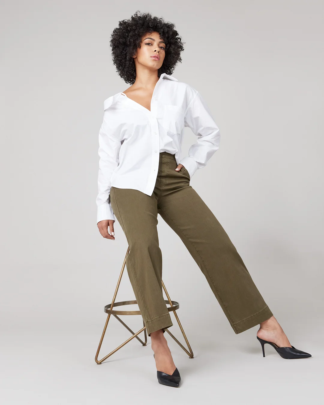 Stretch Twill Cropped Wide Leg Pant