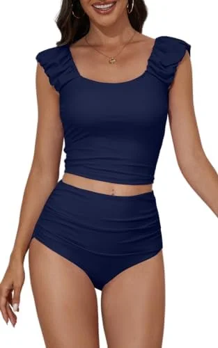 Two Piece Ruched Tummy Control Tankini for Women 