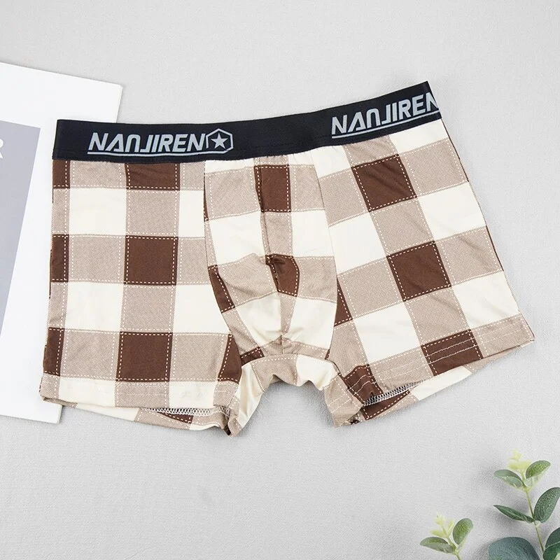 Billionm High Quality Men Underwear U Convex Boxers Shorts Sexy Soft Homme Panties Plaid Breathable Boy Underpants Size L--4XL