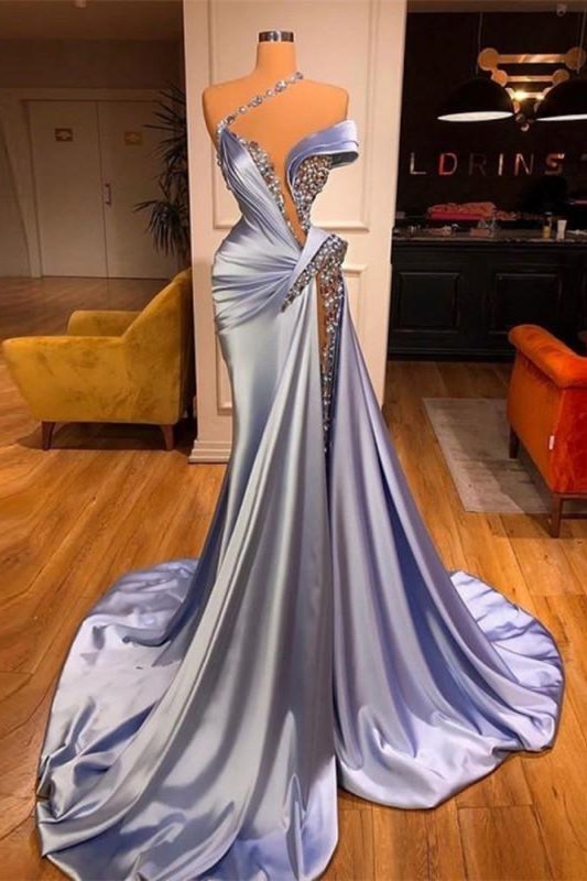 Schulterfreies Meerjungfrau Abendkleid mit langen Perlenstickereien und Split PD0588 Lunass