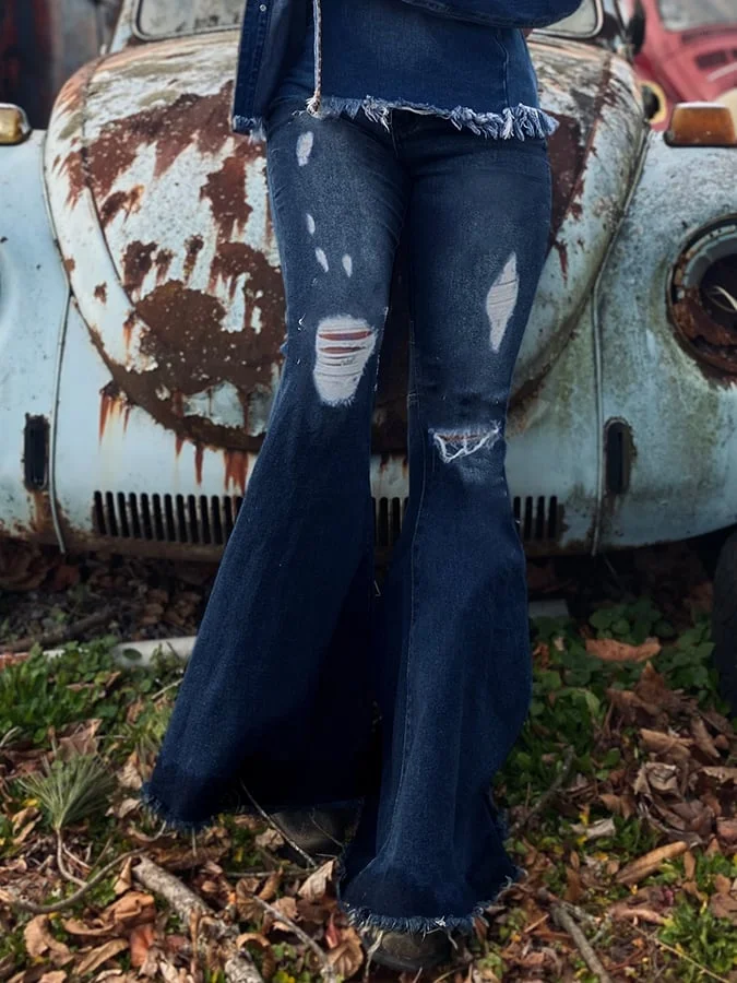 Western Style Ripped Flared Jeans