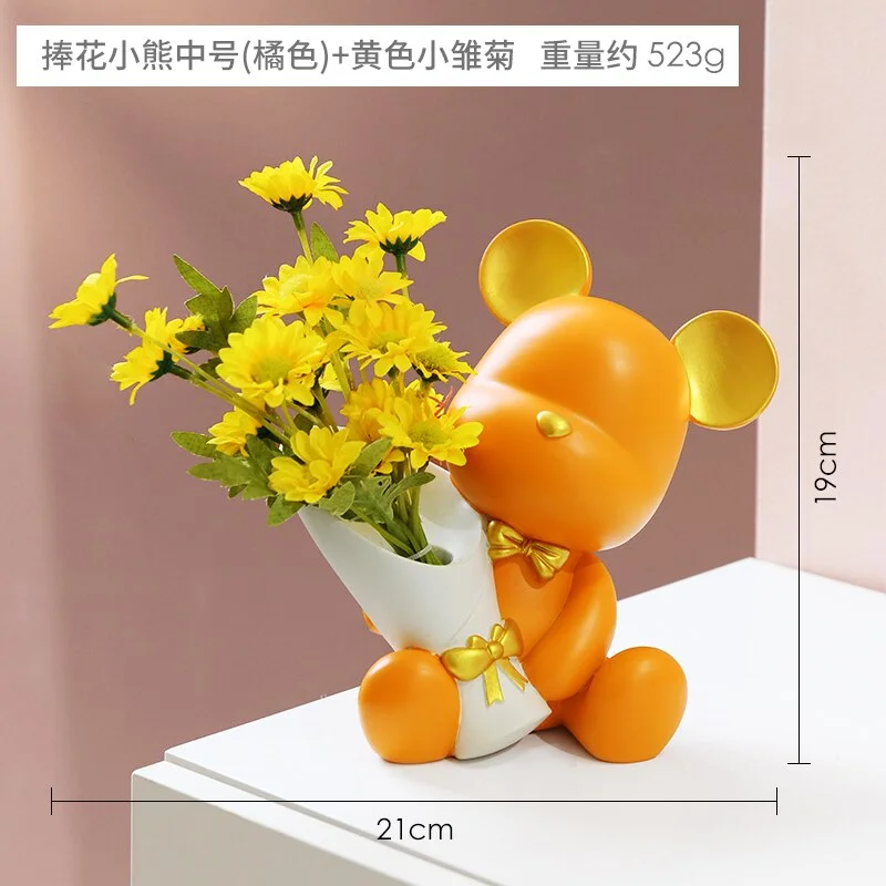 Nordic Home Decoration Accessories Cute Bear Dried Flower Decoration Container Room Desktop Decoration Accessories Birthday Gift