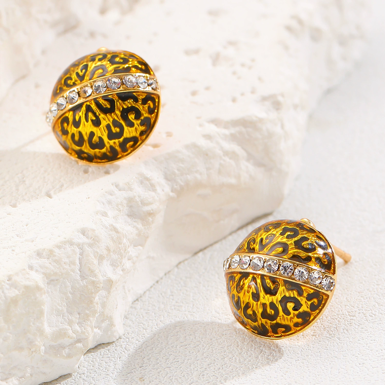 Leopard Print Round, Triangle and Heart Stud Earrings