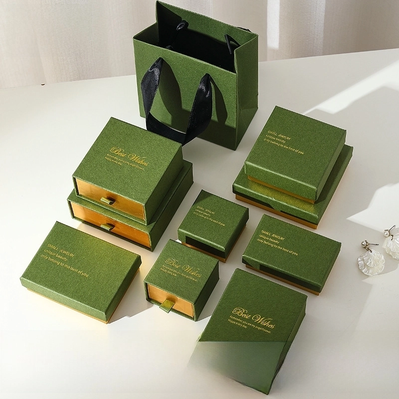 50 Pieces Small Batch Custom LOGO Retro Green Jewelry Packaging Box High-end Light Luxury Heaven And Earth Cover Ring Box Jewelry Drawer Box
