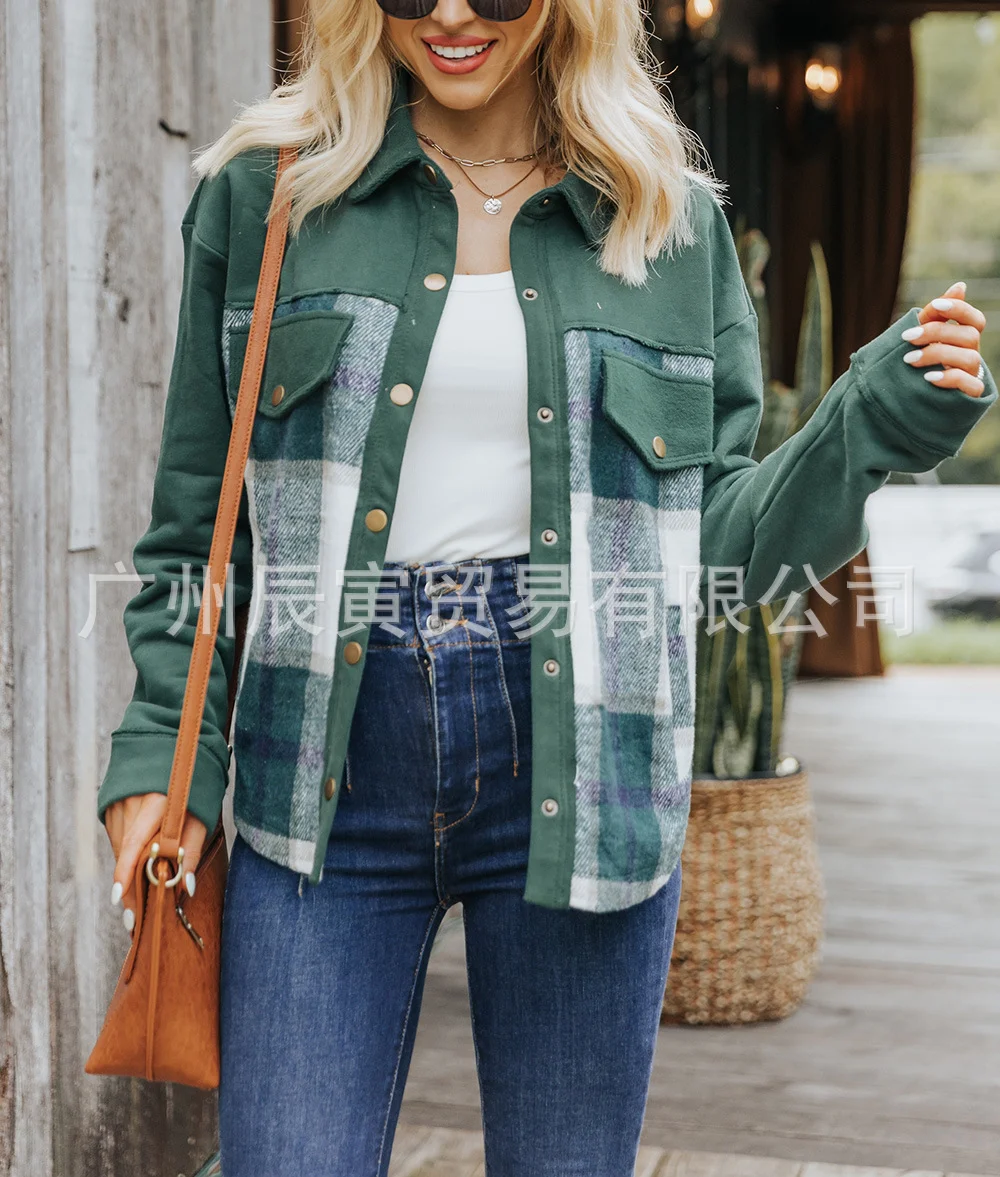 Woherb The Ins Hot Autumn Winter Ladies Coat Cotton Sweaters Wool Plaid Patchwork Multi-Pocket Jacket-Outfit Ideas