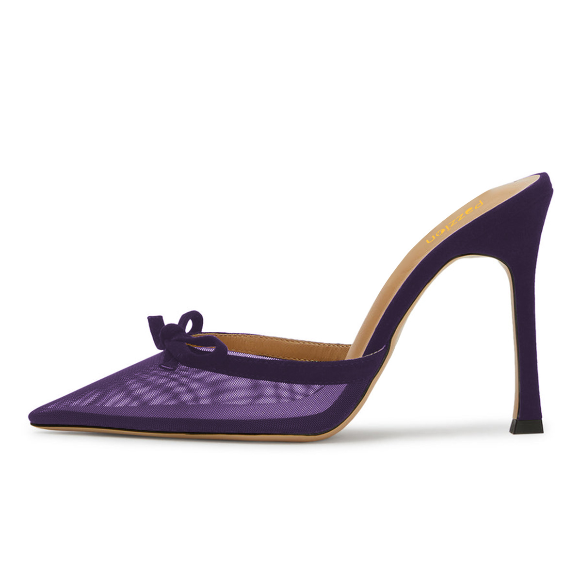 Purple Mesh Bow Tie Accent Pointed Toe Stiletto Heel Mules for Women Nicepairs