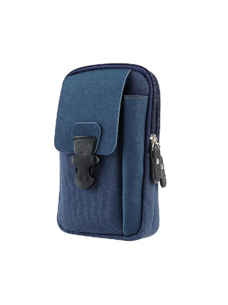 Men Outdoor Sport Waist Bag Canvas Business Belt Mobile Phone Pouch (Blue)