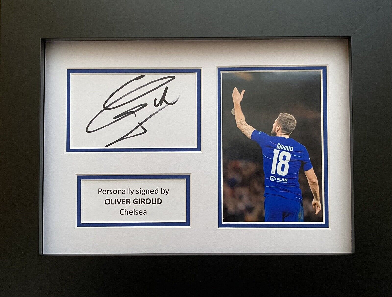 Oliver Giroud Hand Signed White Card In A4 Chelsea Frame Display