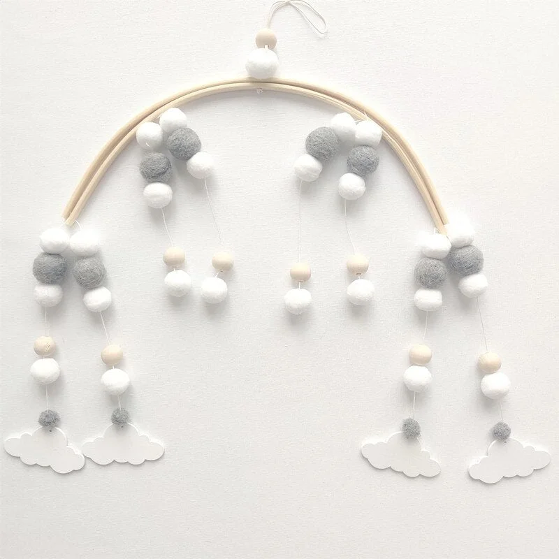 INS Nordic Wooden Beads Wind Chimes with Wool Balls Newborn Baby Bed Hanging Windbell Crib Tent Kids Room Decorations Ornaments