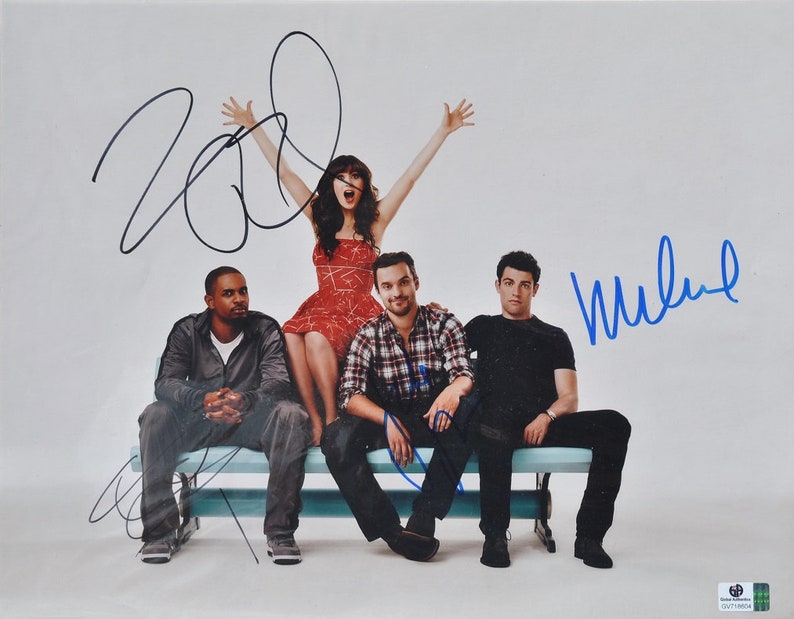 THE NEW GIRL Cast Signed Photo Poster painting X4 Zooey Deschanel, Jake Johnson, Damon Wayans Jr., Max Greenfield wcoa