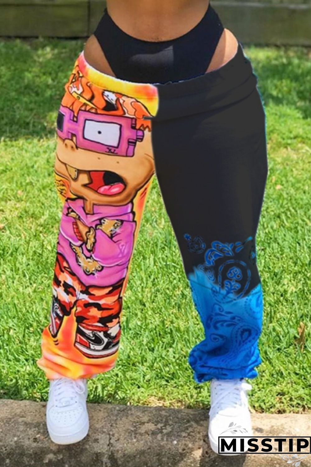 Multicolor Fashion Printed Mid Waist Loose Trousers