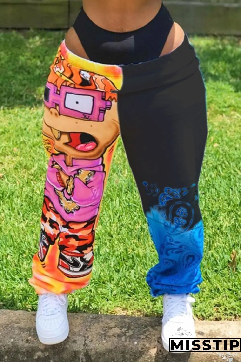 Multicolor Fashion Printed Mid Waist Loose Trousers