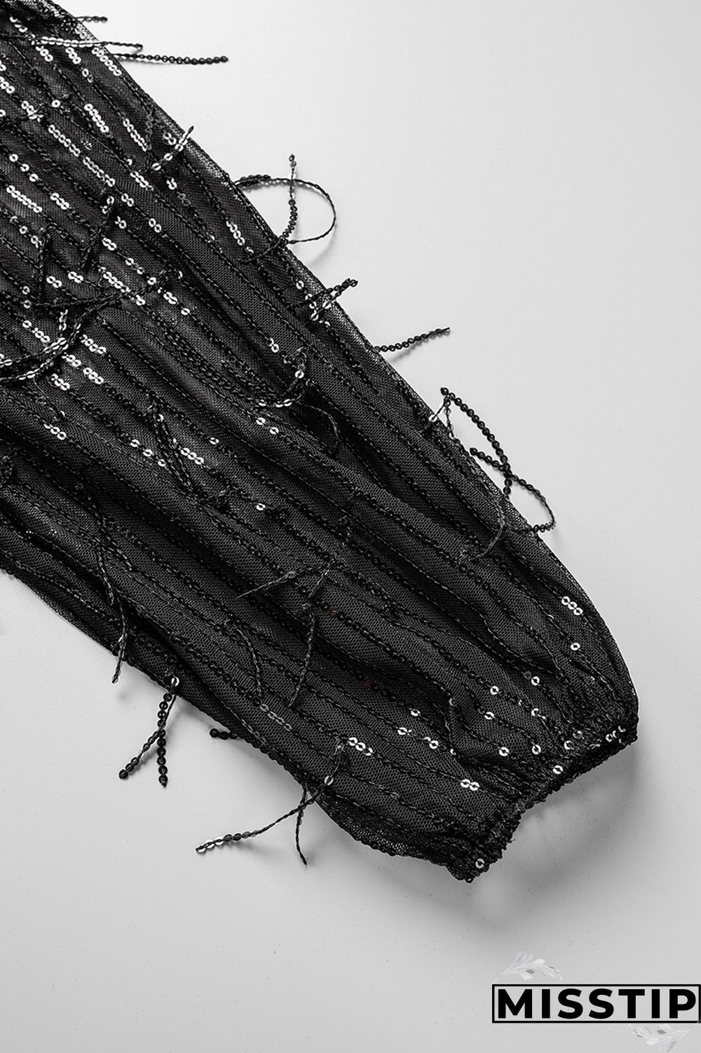 Black Casual Patchwork Tassel Sequins V Neck Long Sleeve Dresses