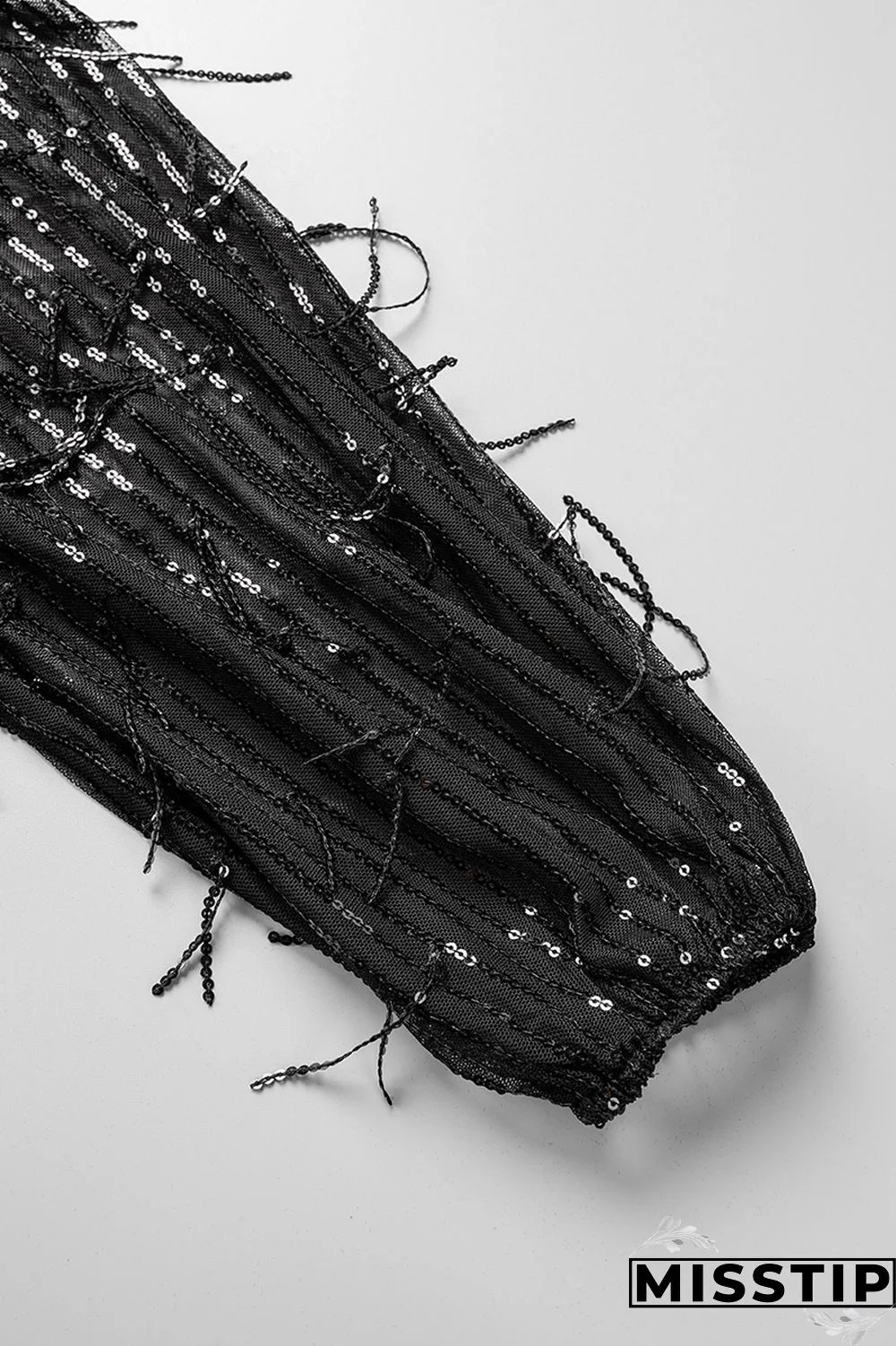 Black Casual Patchwork Tassel Sequins V Neck Long Sleeve Dresses