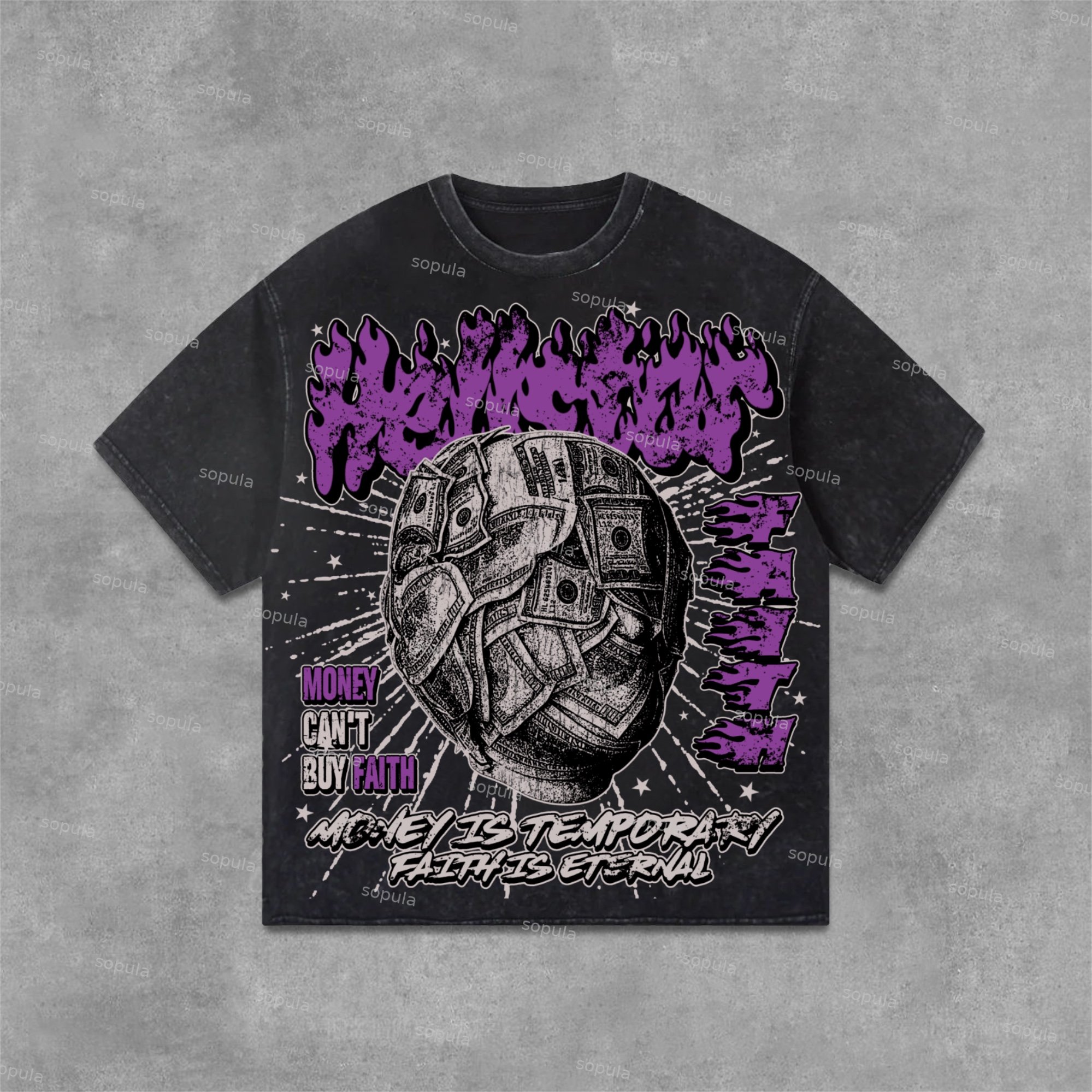 Sopula Don't Let Money Blind Your Faith Old-Fashioned Acid Washed T-Shirt - SOPULA
