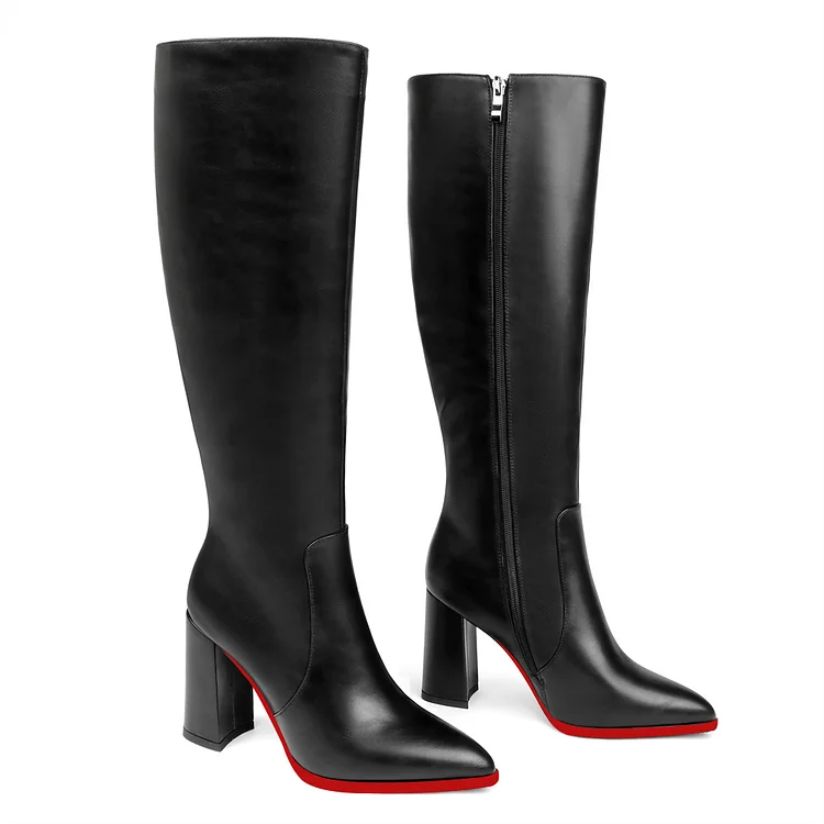 95mm Fashion Chunky Heels Zipper Knee Boots Red Bottoms Shoes VOCOSI VOCOSI