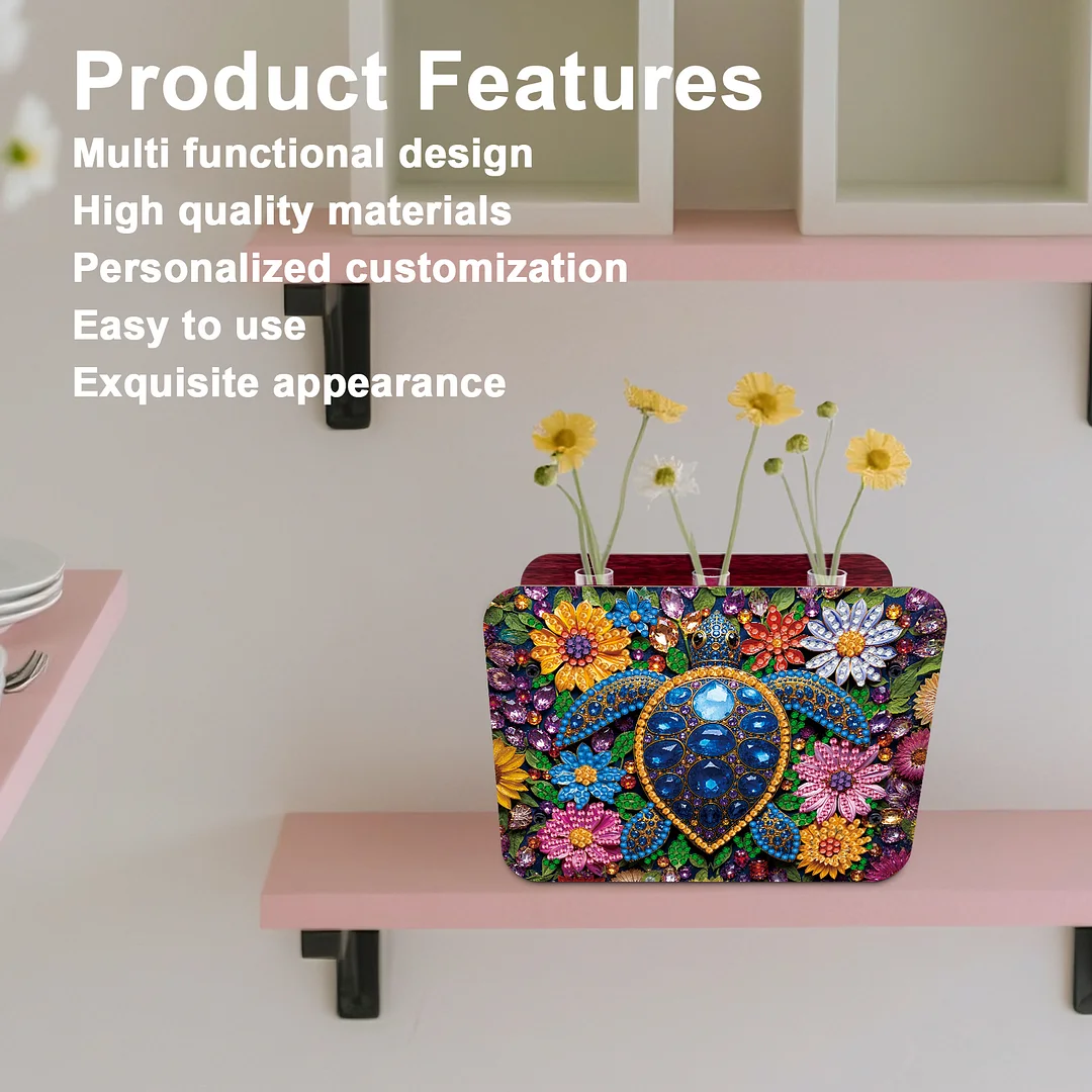 Turtle DIY Flower Vase Wooden Double Sided Desktop Diamond Art Kit Home Decor