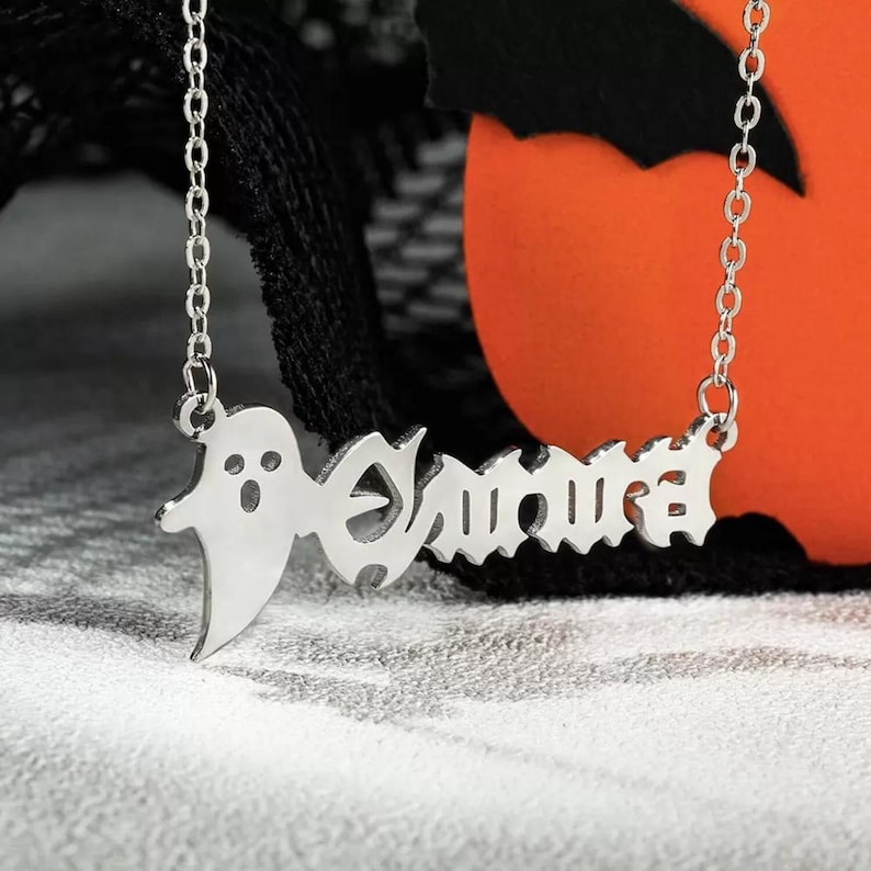 Old English Name Necklace Personalized Gothic Gold Black Pink Custom