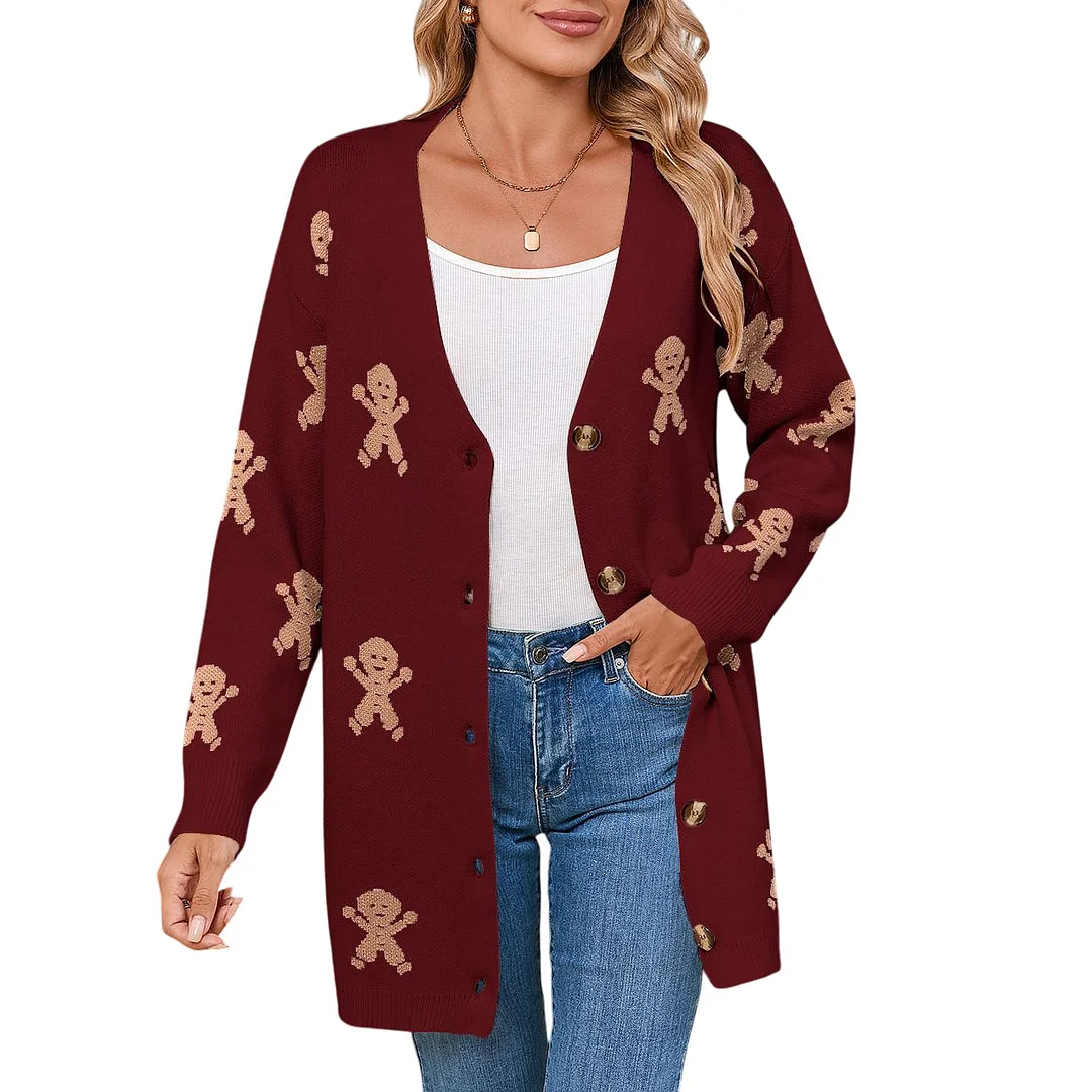 Athvotar Athvotar And Winter New Sweater Female Christmas Cartoon Embroidered Long Knitted Cardigan Jacket