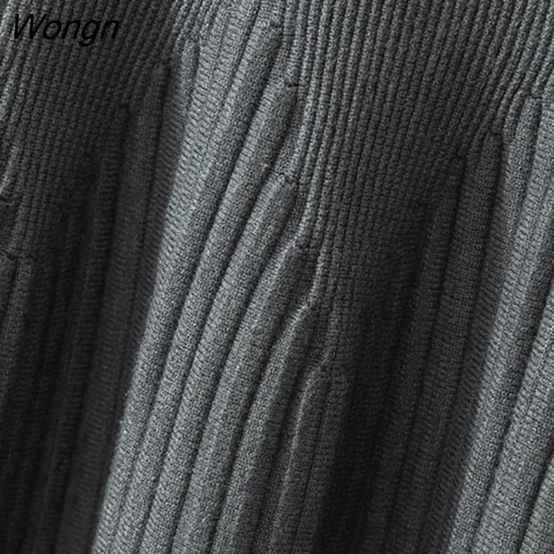 Wongn 2022 Fashion Autumn Winter Warm Knitted Midi Long Pleated Skirt Women Korean Style Mid-Length High Waist Skirt Female