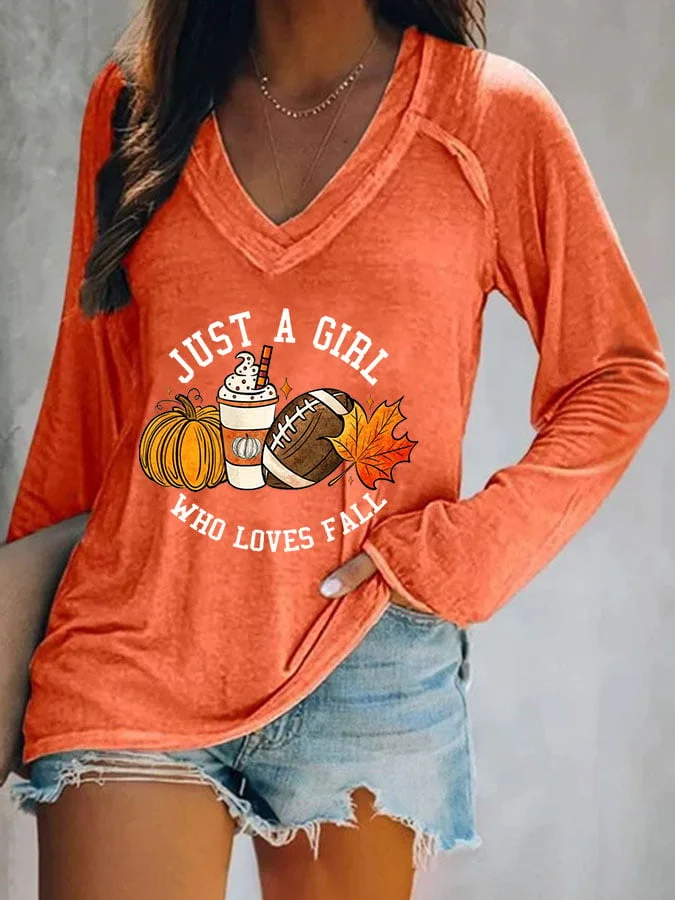 Women's Casual Just A Girl Who Loves Fall Printed Long Sleeve T-Shirt