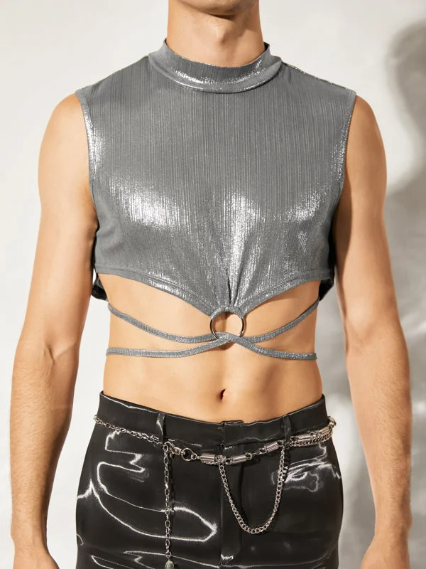 Aonga - Mens Ring Tie-up Shiny Metallic Cropped Tank J