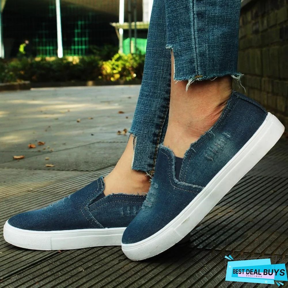 Women Denim Canvas Casual Platform Breathable Footwear Classic Loafers A Pedal Lazy Sneakers Shoes