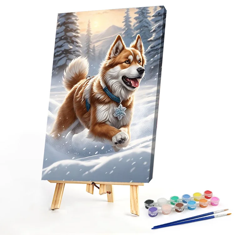 Oil Paint By Numbers - Dog In Snow - 40*60CM