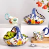 Ceramic Portable Fruit Basket, Hand-painted Fruit Bowl, Household Candy Snack Storage Basket