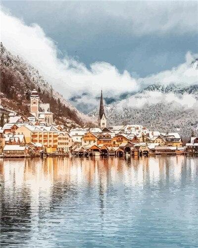 

Village Winter Lake – Paint By Numbers - 40*50CM, 501 Original