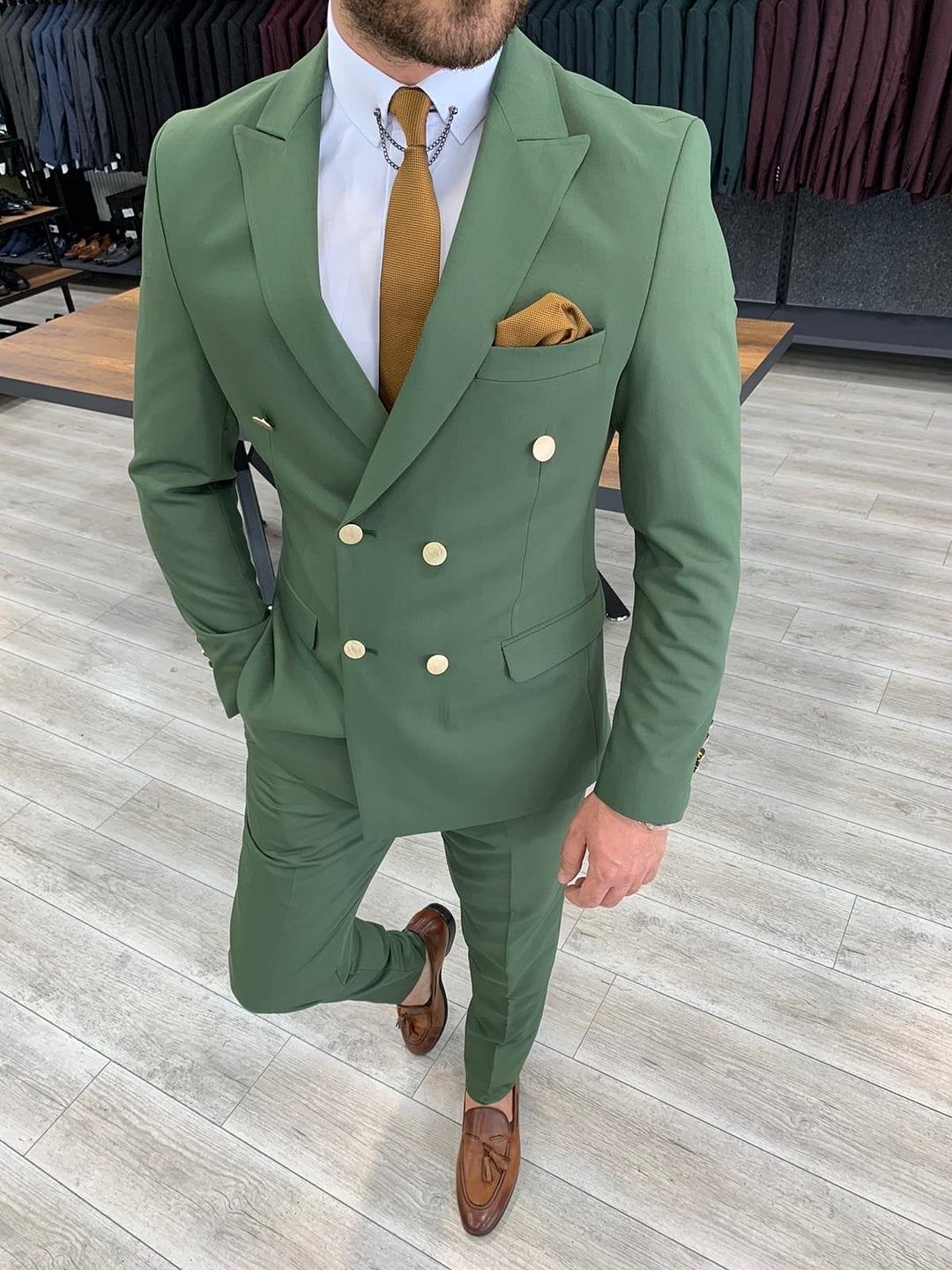 Crystal Double Breasted Light Green Suit