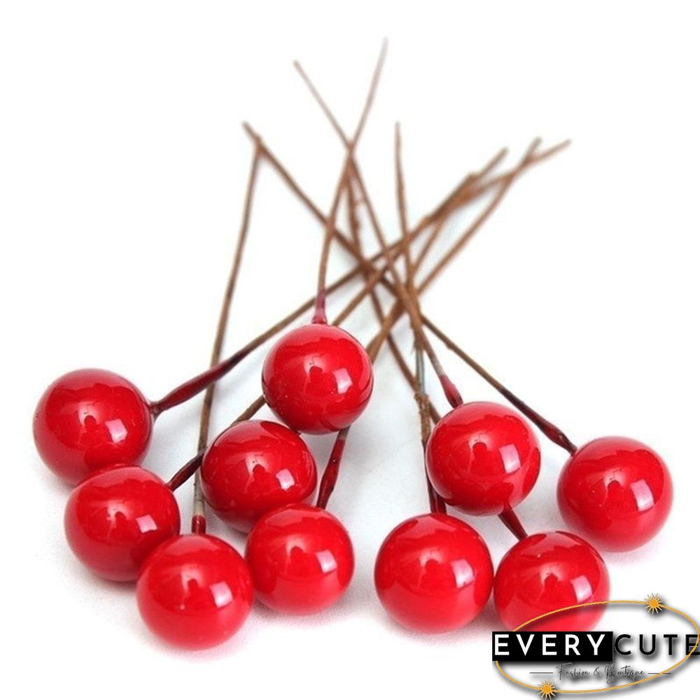 100Pcs Artificial Red Holly Berry Christmas Decor On Wire Bundle Garland Wreath
