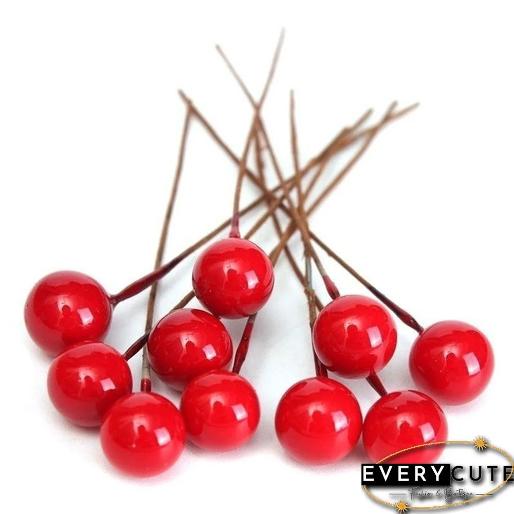 100Pcs Artificial Red Holly Berry Christmas Decor On Wire Bundle Garland Wreath