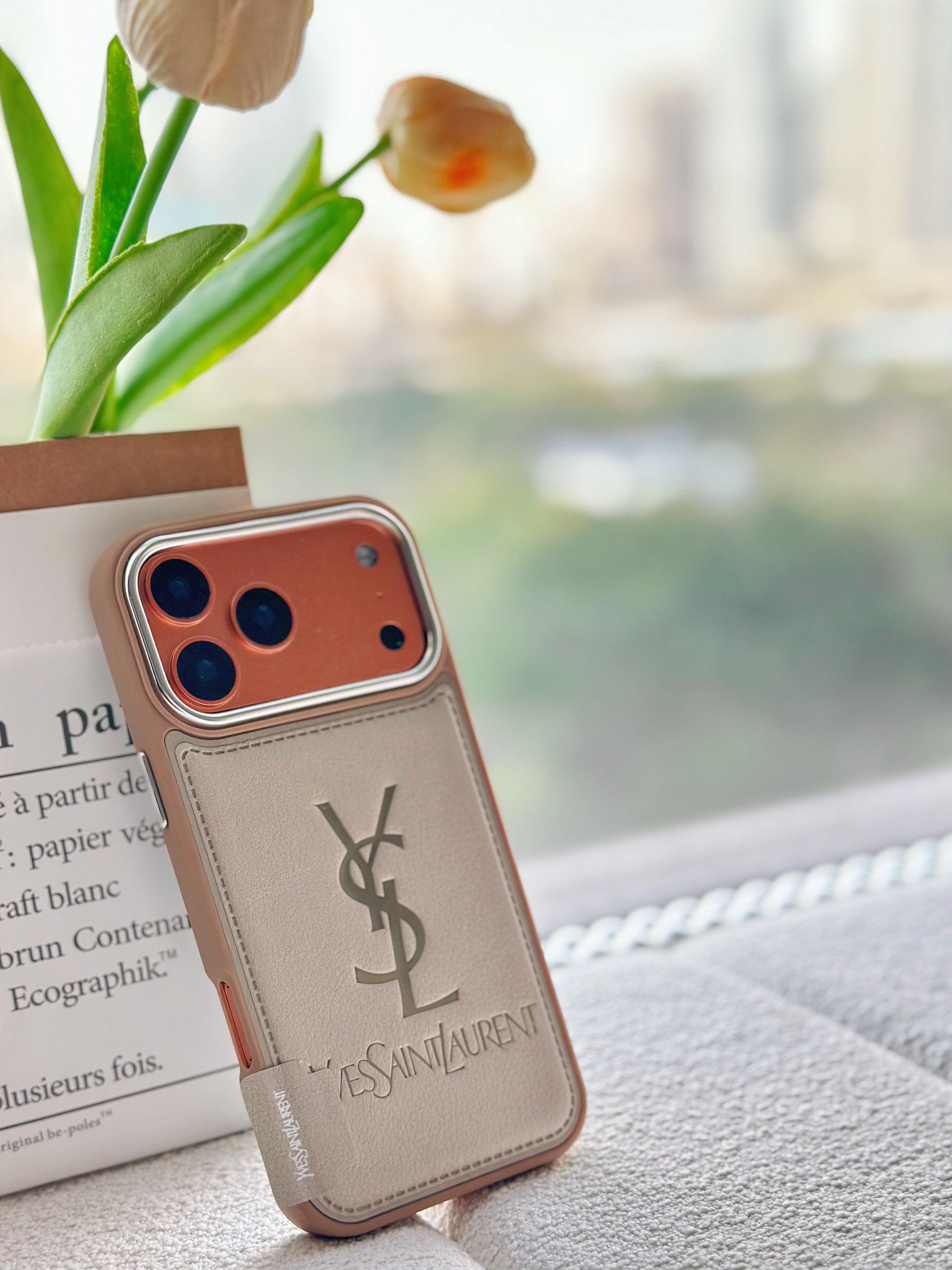 YSL Premium Leather Embossed Apple iPhone Cases