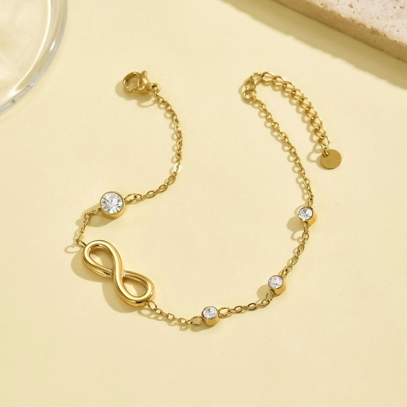 Vintage Style Classic Style Infinity Water Droplets 304 Stainless Steel 14K Gold Plated Zircon Cuban Link Chain Curb Chain Cable Chain Bracelets In Bulk