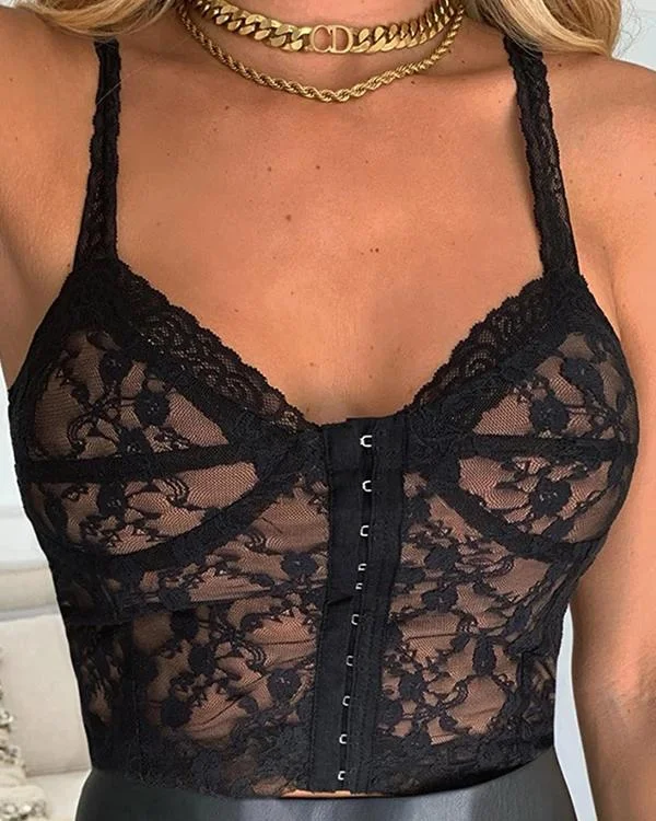 Women's Mesh Lace Hookeye Cami Corset S-L