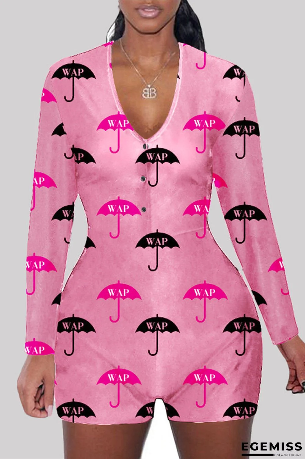 Multi-color Fashion Adult Living Print Letter V Neck Skinny Jumpsuits | EGEMISS