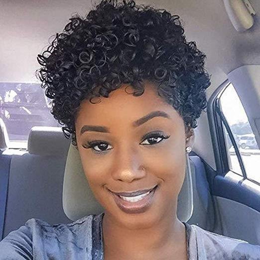 🔥Hot| Afro Kinky Curly Wig Short Pixie Cut Wigs Human Hair Natural Color Glueless Lace Wig US Mall Lifes