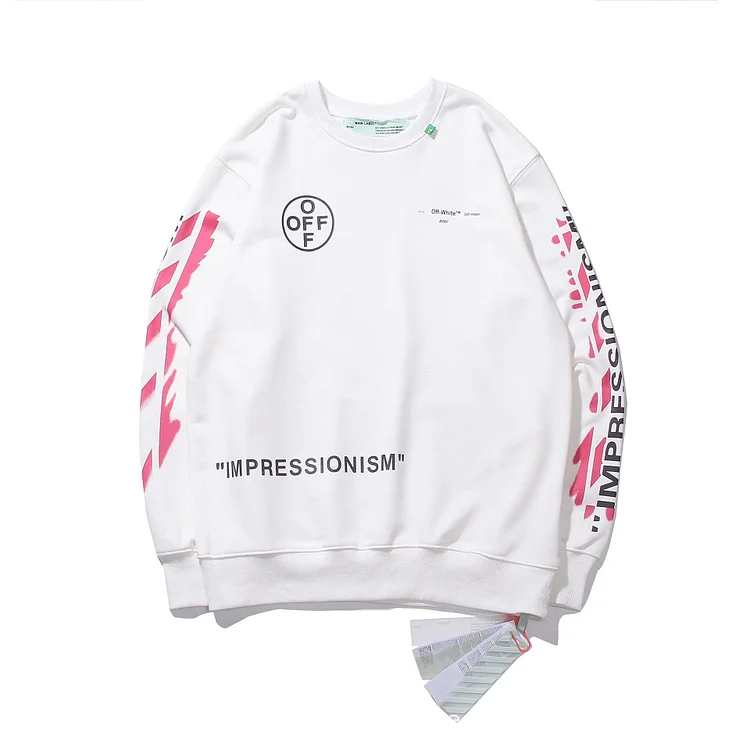 Off White Sweatshirts Long Sleeve round Neck Neck Sweater Autumn and Winter Graffiti round Neck Pullover for Men and Women