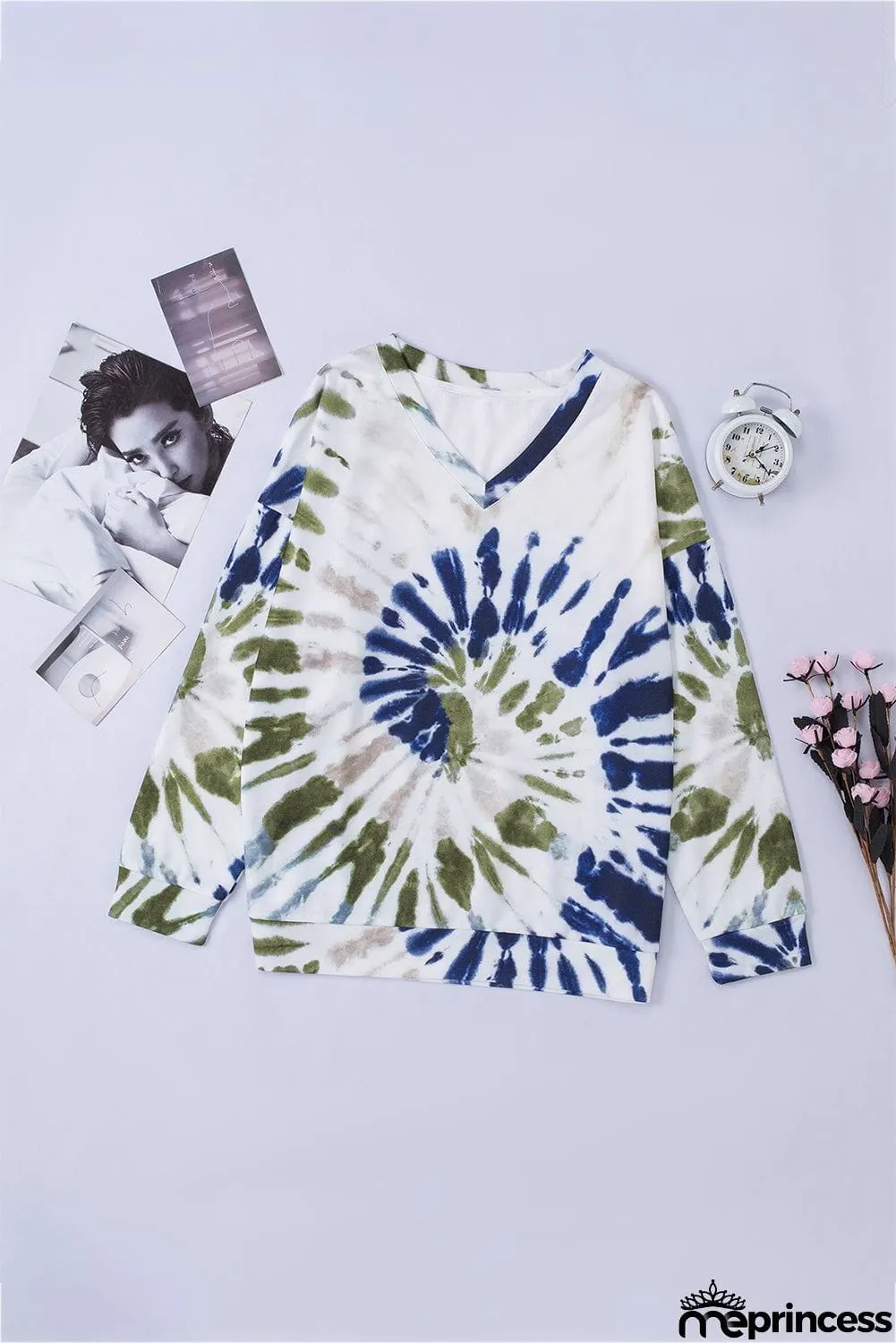 Casual Tie-dye V Neck Pullover Sweatshirt