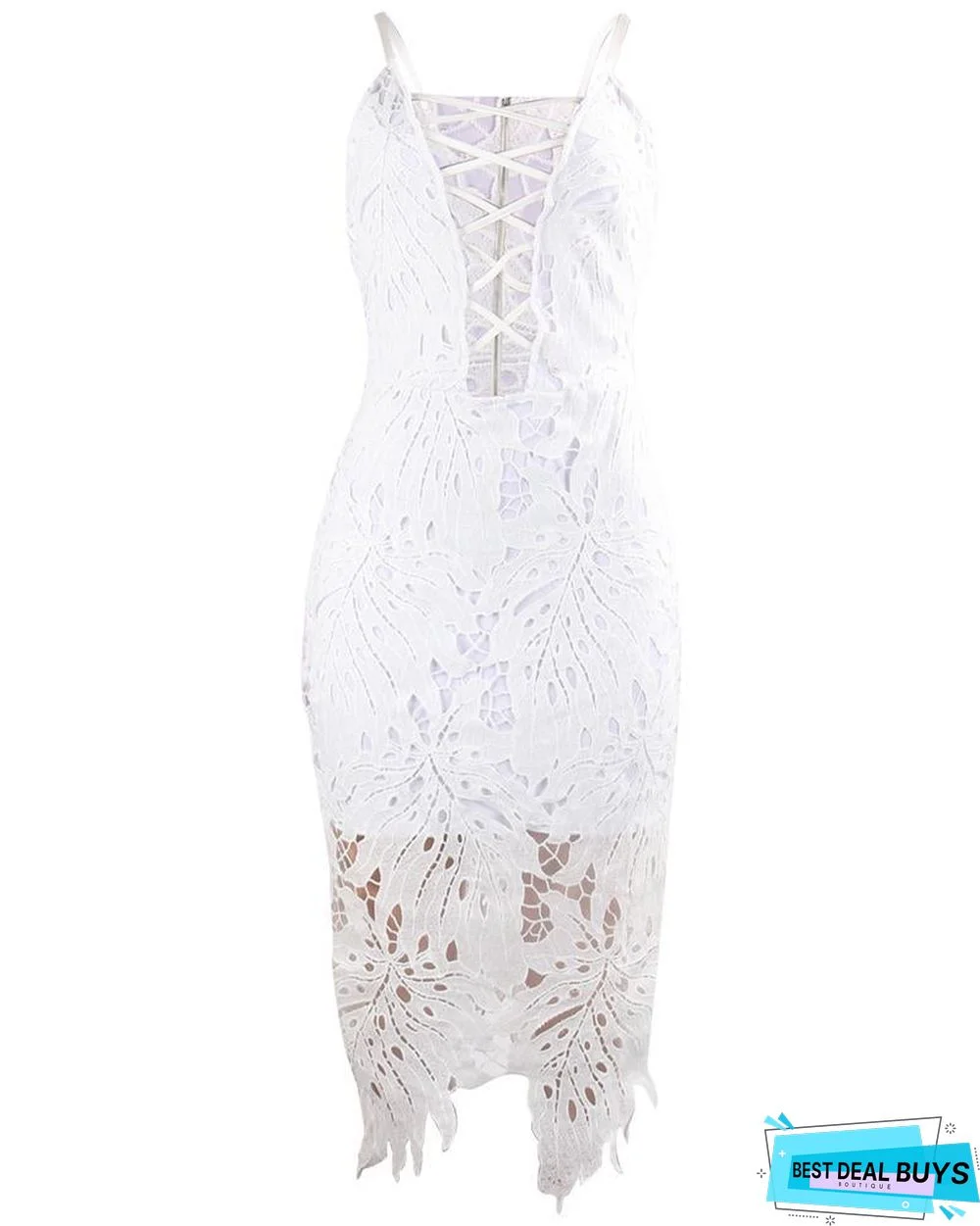 Lace-Up Hollow Out Lace Bodycon Dress