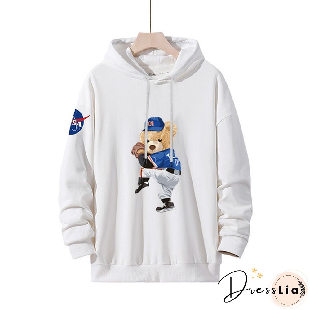 Unisex Hooded Sweater Bear Baseball Long-Sleeved Tops Nasa Tide Brand Pullovers Sweatshirts