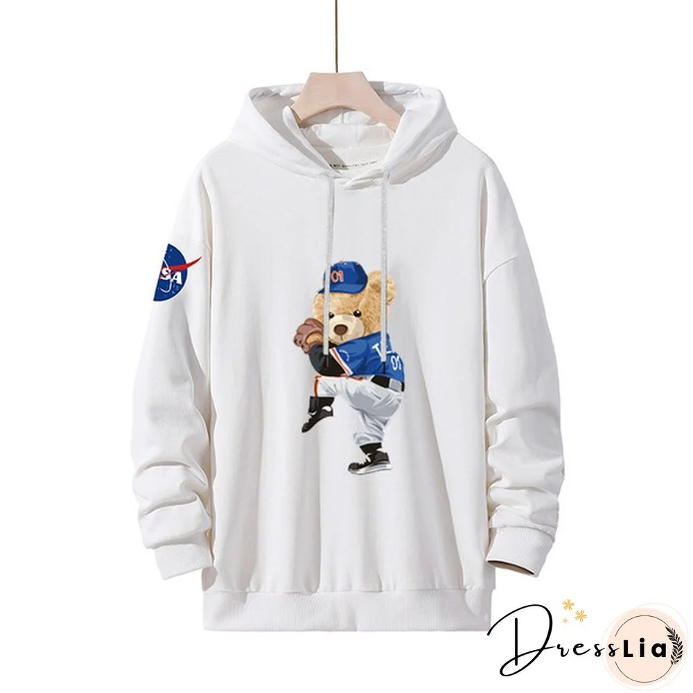 Unisex Hooded Sweater Bear Baseball Long-Sleeved Tops Nasa Tide Brand Pullovers Sweatshirts