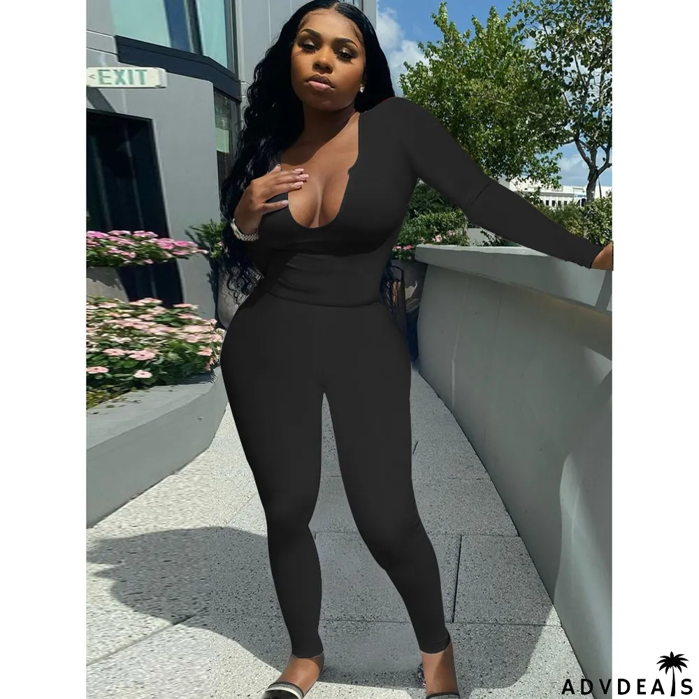 Solid Long Sleeve Stretchy Slim Two Piece Pants Set