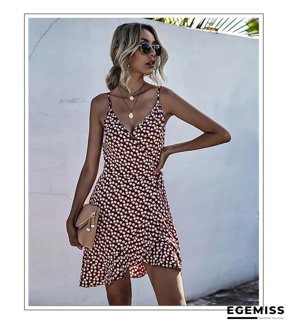 Summer Printing Irregular Ruffled Suspenders Dress Women | EGEMISS