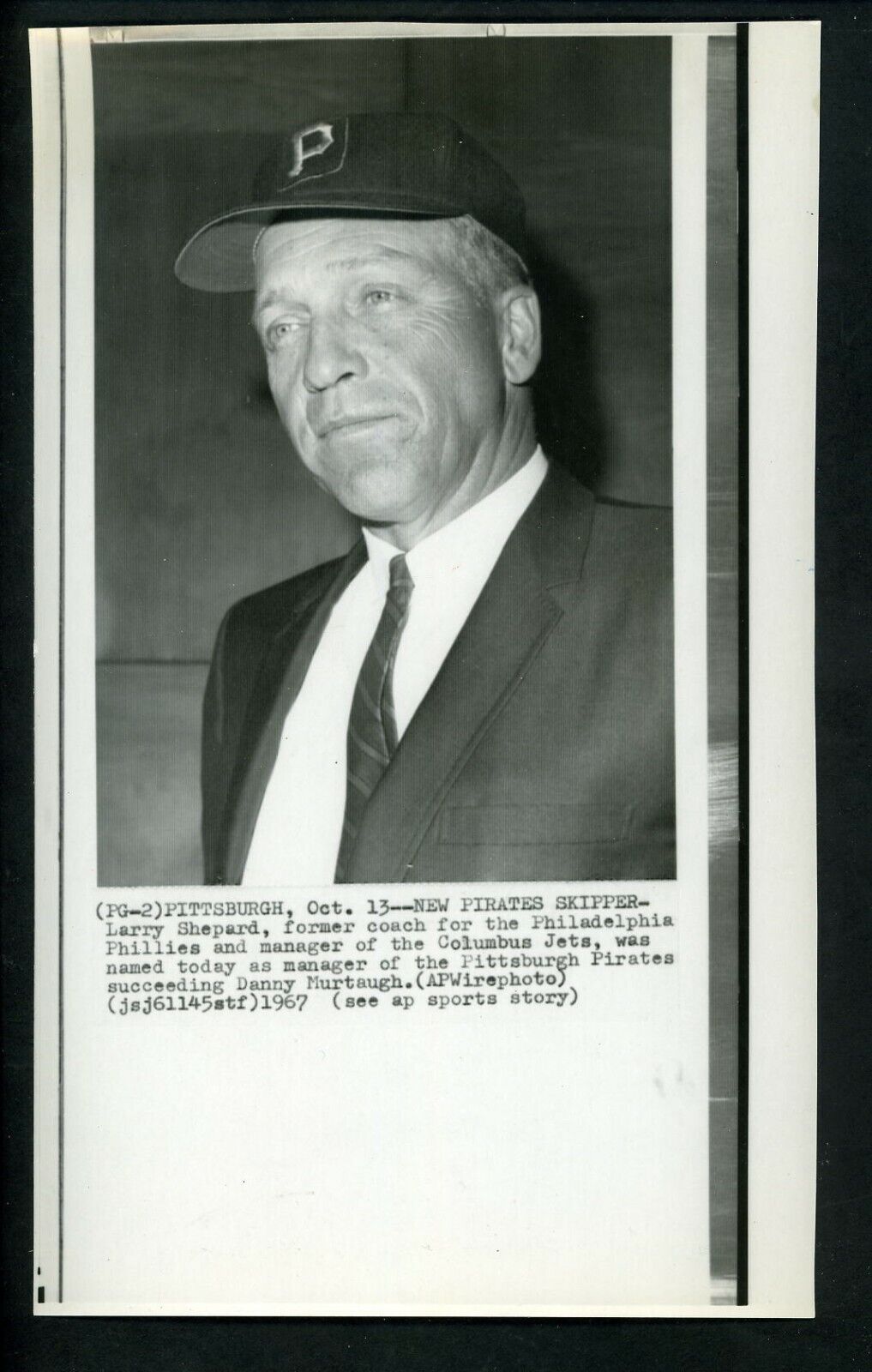 Larry Shepard named new Pittsburgh Pirates Manager 1967 Press Photo Poster painting