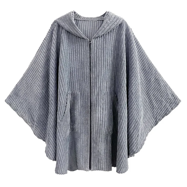 Irregular Striped Bat Sleeve Hooded Outwear - yankia