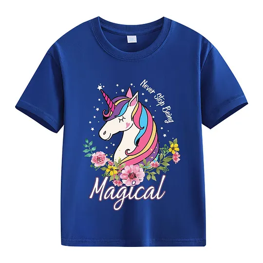 【2Y-13Y】Never Stop Being, Magical Unicorn Graphic T-Shirt For Kids