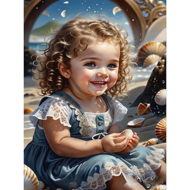 Little Girl Playing At The Beach 30*40CM (Canvas) Full Round Drill Diamond Painting gbfke